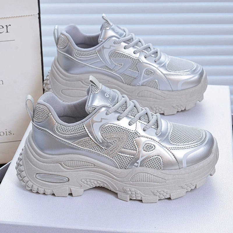 Zapatos tipo Dad Mujer Otoño Nuevos Transpirables Malla Coreanos Suela Gruesa Aumento de Altura Deportivos Casual