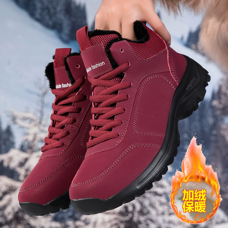 Women's Plus Size 46 Men's Winter Fleece Lined Warm Walking Shoes Anti-Slip Senior Cotton Boots