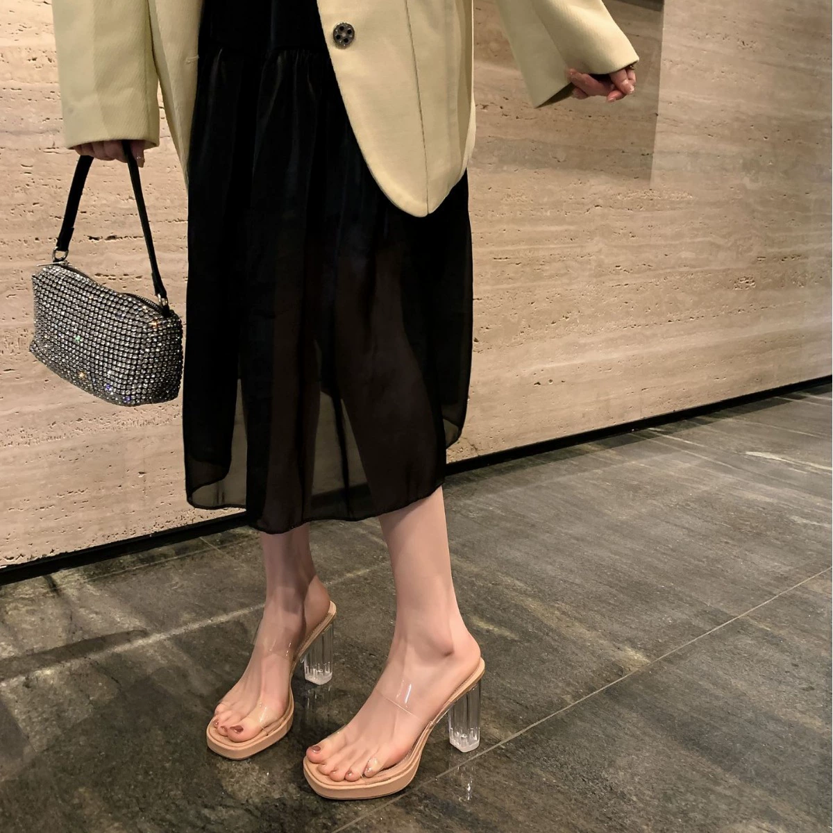 Sandalias de tacón alto transparentes con plataforma, zapatillas de cristal para verano