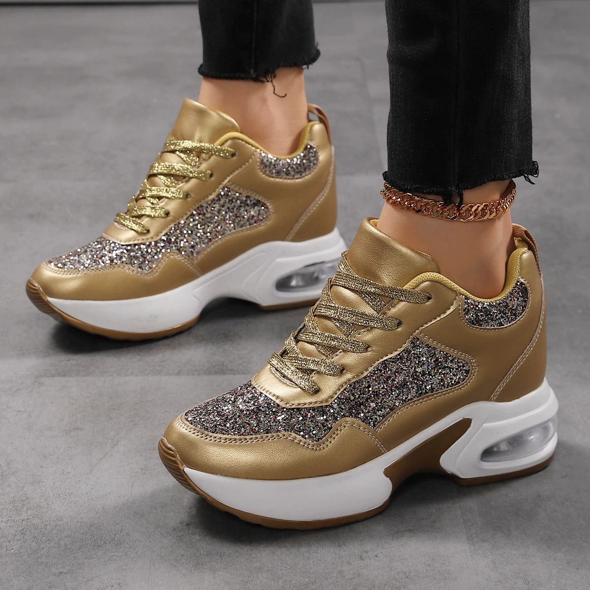 Spring New Height Increasing Women Shoes Mesh Breathable Cushion Thick Sole Casual Lightweight Sneakers