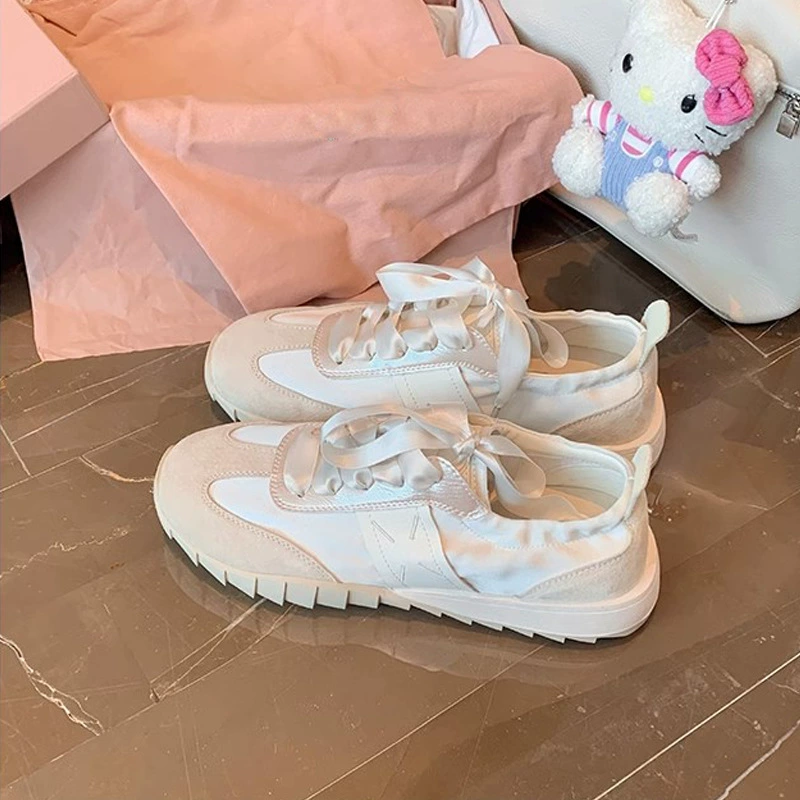 Women's Ballet Sneakers with Spliced Ribbon, Soft Sole, Sporty Casual, Summer