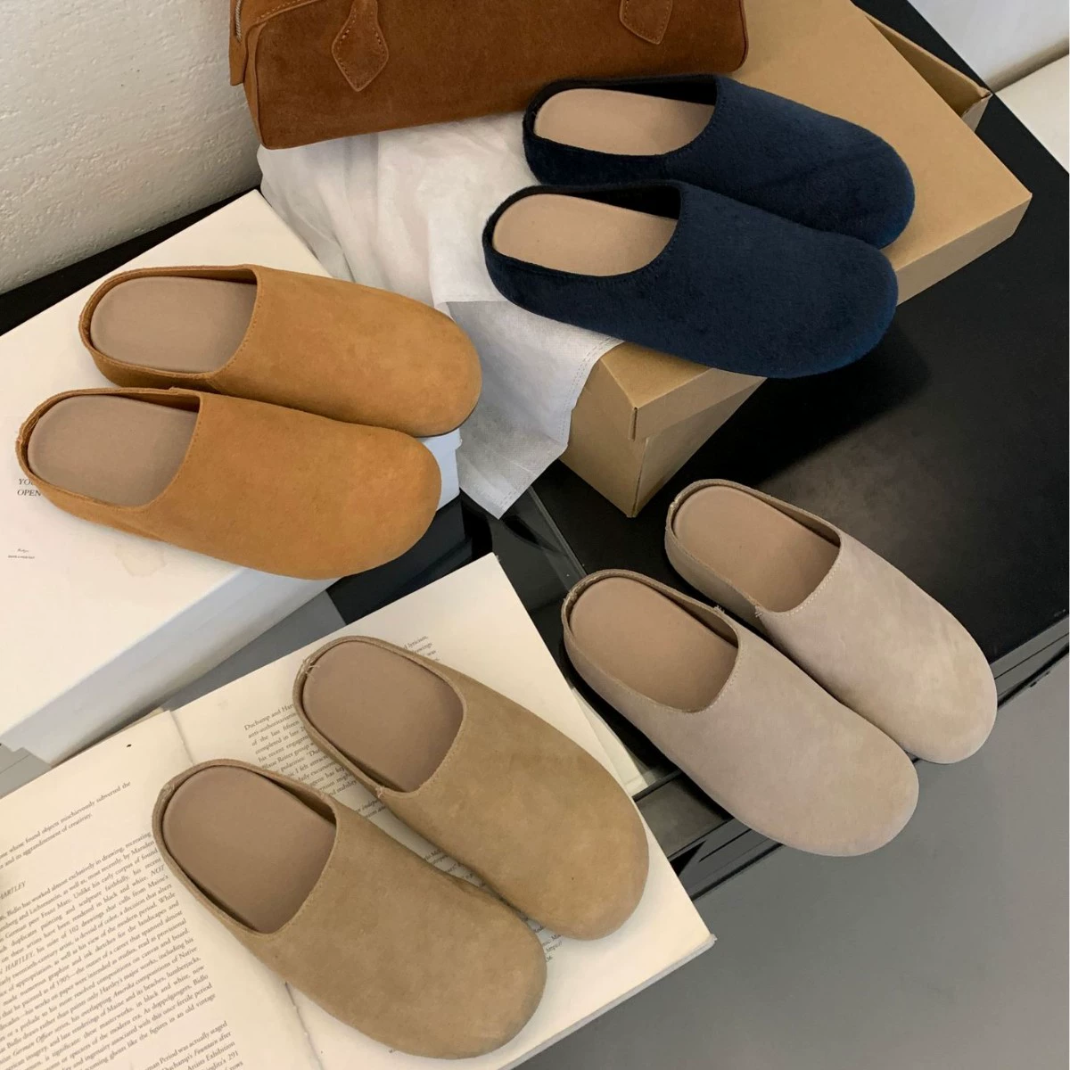 Zapatos de Madera Vintage Suela Gruesa Deslizables para Mujer en Cuero de Vaca