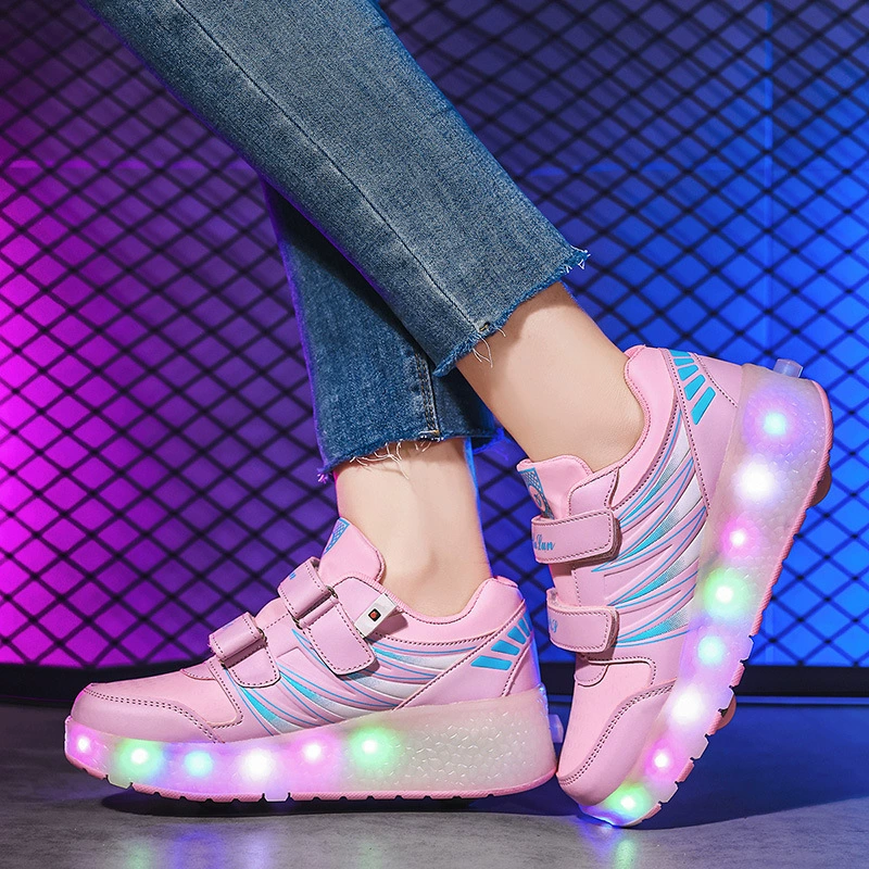 Patines con Luces USB para Niñas, Zapatos de Skate con Ruedas Ocultas, para Exterior