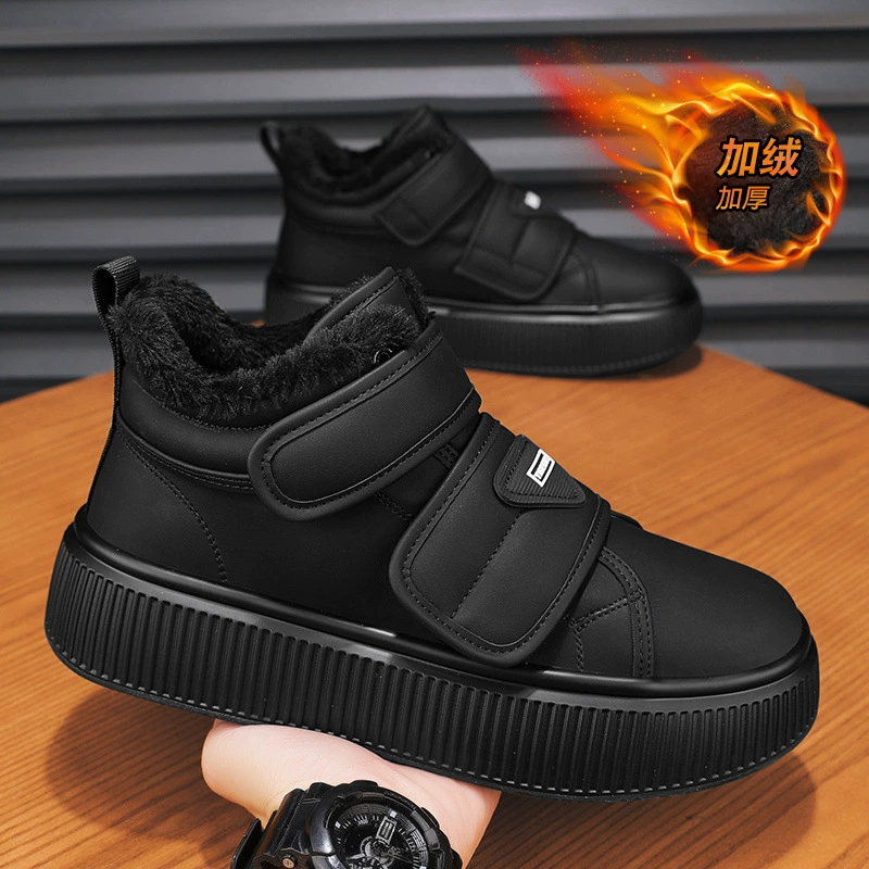 Men's Winter Velcro High Top Cotton Shoes Thick Sole Fur Lined Waterproof Snow Boots 5609