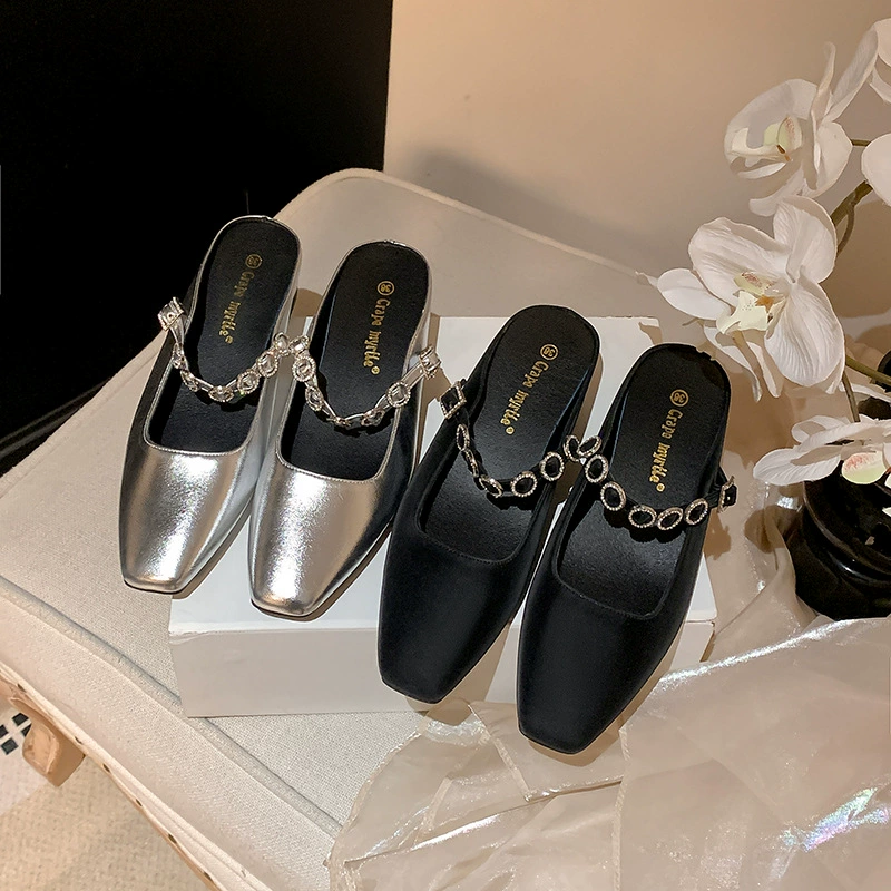 Neue sommerliche 4 cm Plattform, französische eckige Zehenpartie, Riemen-Mule-Pantoffeln für Damen · MOHE China shoe factory