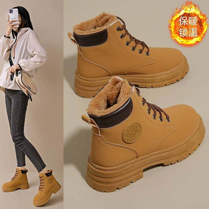 Bottines montantes doublées polaire pour femme, hiver, chaudes, semelle épaisse, style coréen MDX01-1 · MOHE China shoe factory
