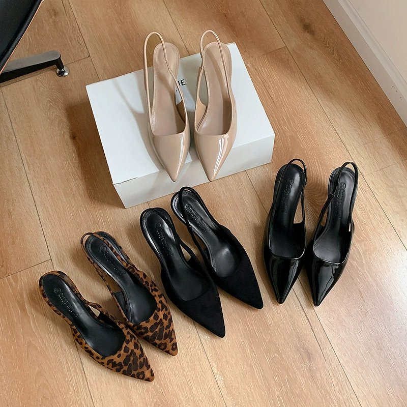 Talons Aiguille Imprimé Léopard Bout Pointu pour Femme, Sandales Bout Fermé Printemps Été