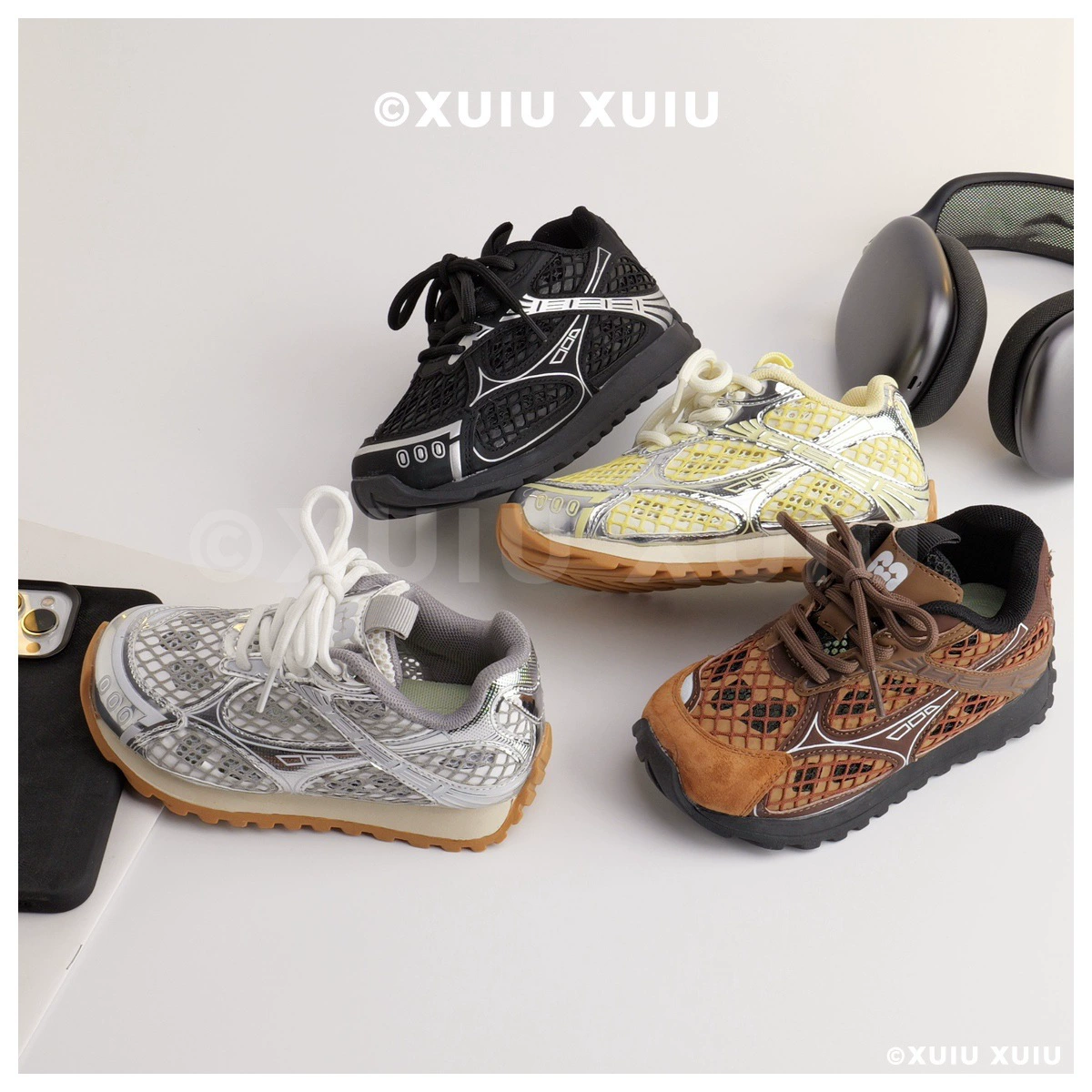 XSHX Haut de gamme Baskets mesh respirant pour enfants avec scratch caché printemps été