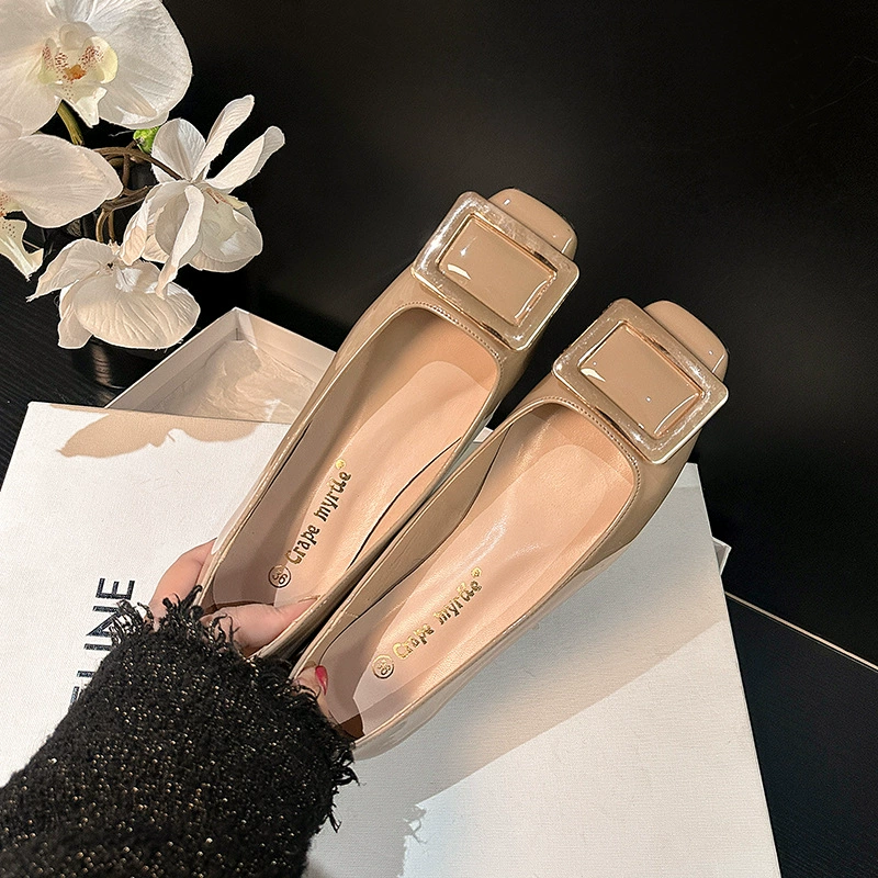 Nouvelles Ballerines Bout Carré Boucle Élégantes Printemps pour Femme, Chaussures Amincissantes Bureau