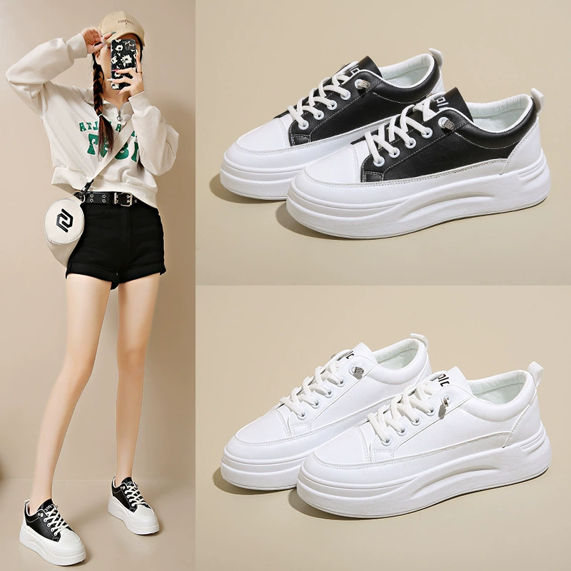 Chaussures de sport blanches femme style coréen 2024 automne, semelle épaisse, respirantes, décontractées