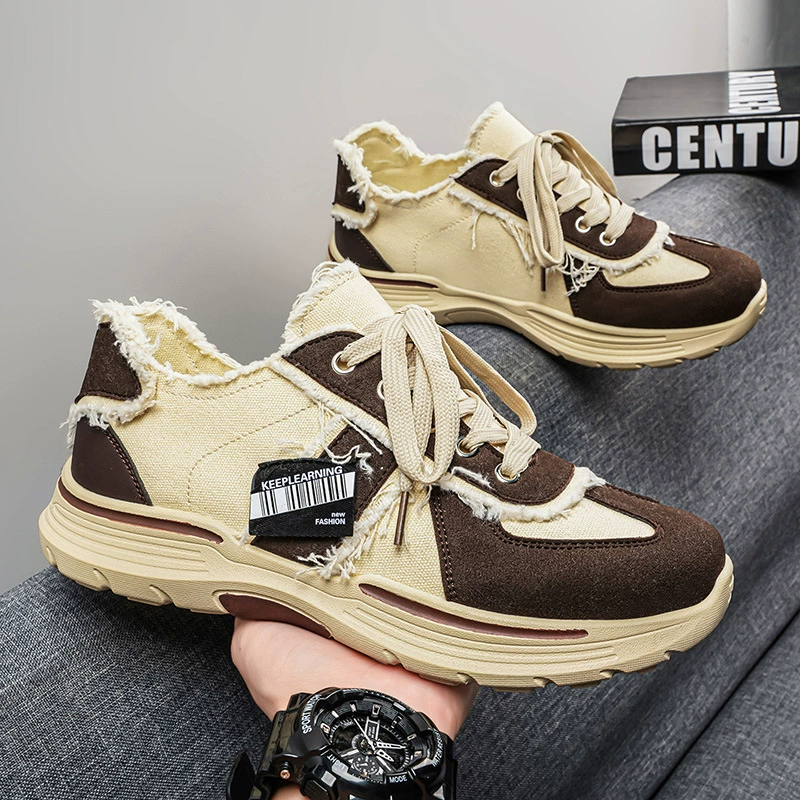 2026 Summer New Fashion Canvas Shoes Men Casual Board Shoes Student Retro Thick Sole Heightening
