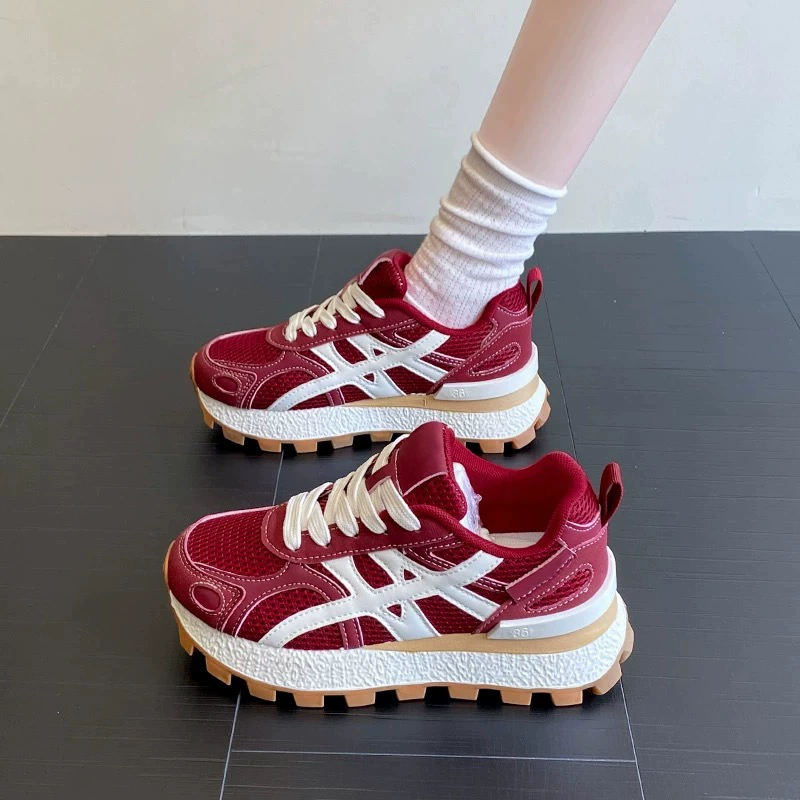 Sneakers mesh respirant femme printemps, semelle épaisse coréenne surélévation chunky · MOHE China shoe factory