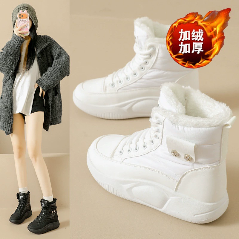Hohe Schneestiefel für Damen, Winter 2025, mit Fleece-Futter, warme dicke Sohle, Baumwollschuhe · MOHE China shoe factory