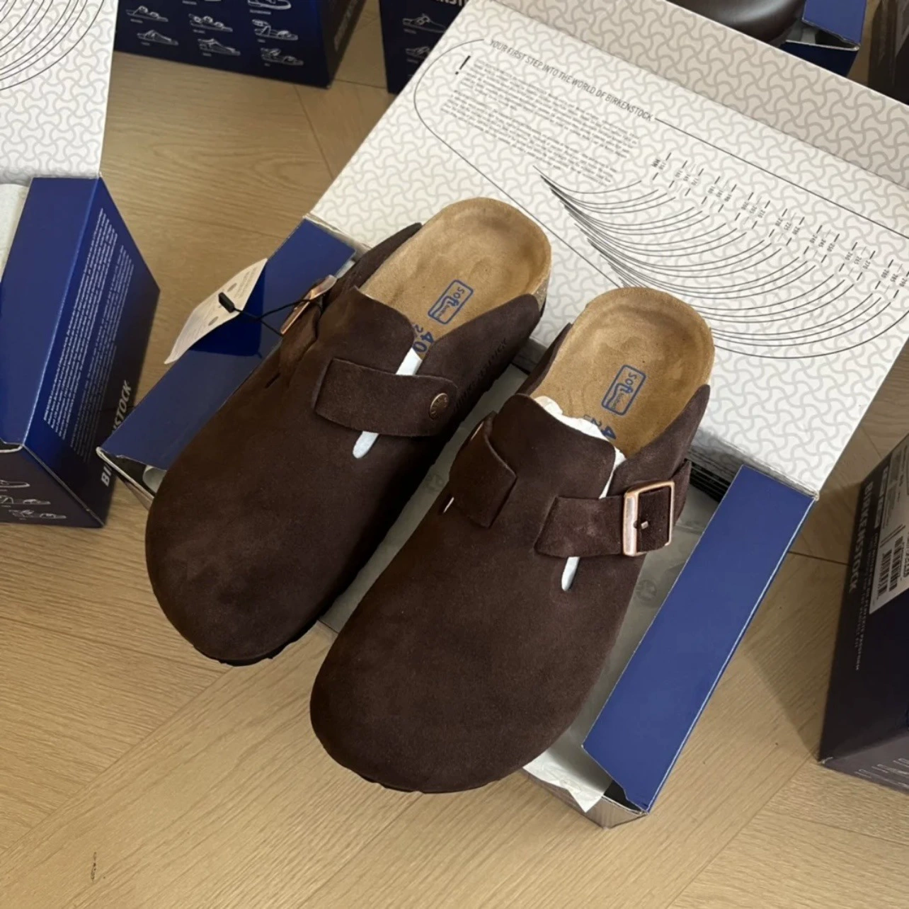 Женские корейские японские ретро широкие мюли Birkenstock с закрытым носком, handmade замша