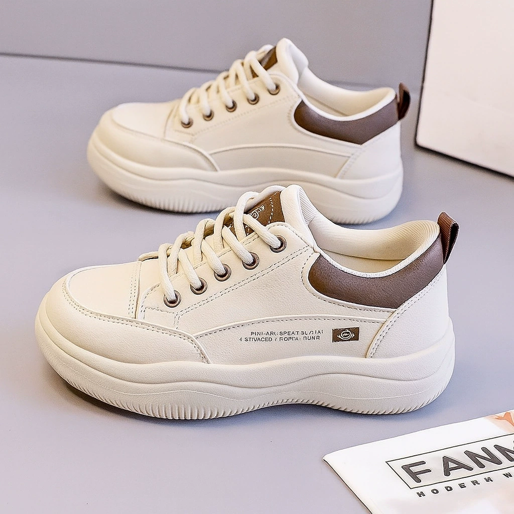 Zapatillas Blancas de Cuero Primavera Otoño 2025 Nuevas Mujer Coreanas Cómodas Estudiante Suela Gruesa Running Deportivas