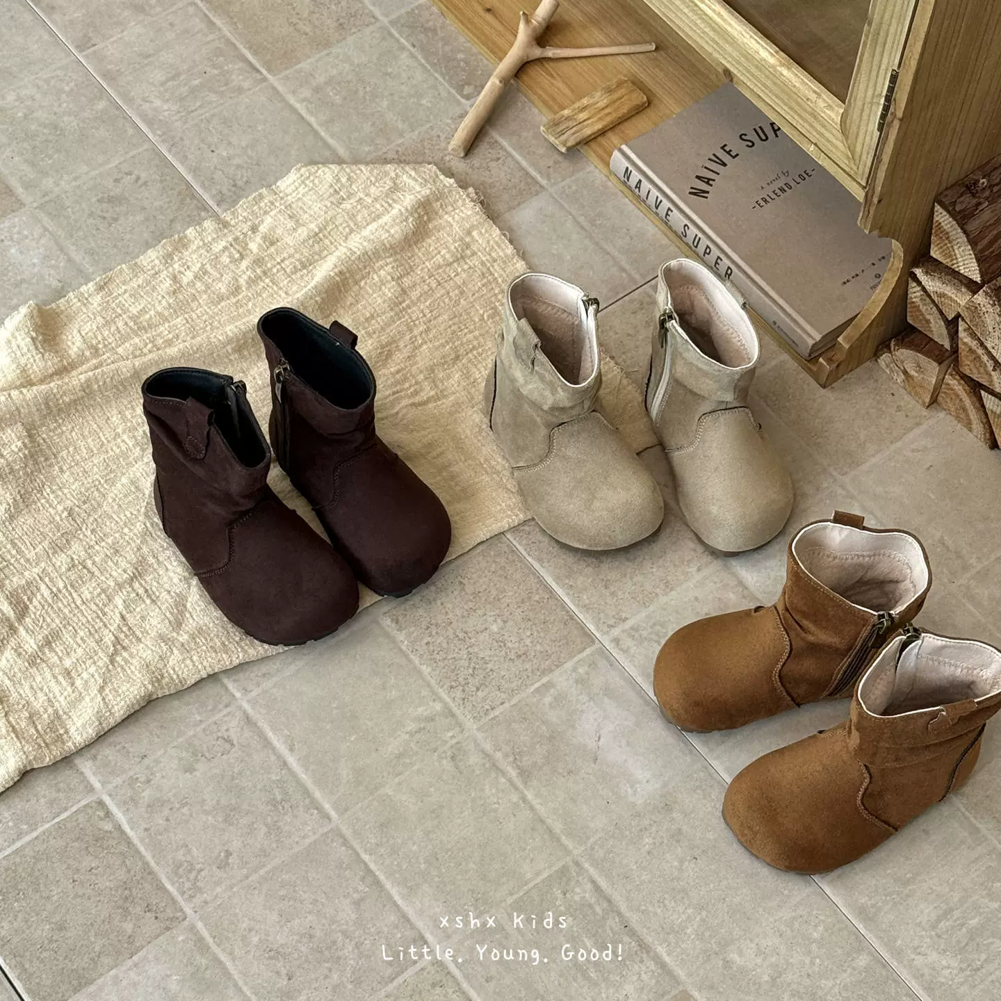 XSHX Botas Apiladas Retro para Niños, Estilo Motociclista Caucho Antideslizante Cremallera Lateral Invierno Cálido