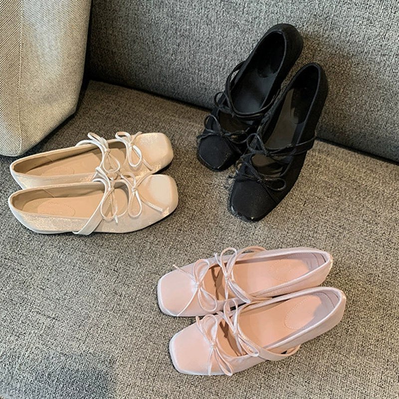 باليه فلات فرنسي بارتفاع 4 سم للنساء، حذاء ماري جين بمقدمة مربعة · MOHE China shoe factory