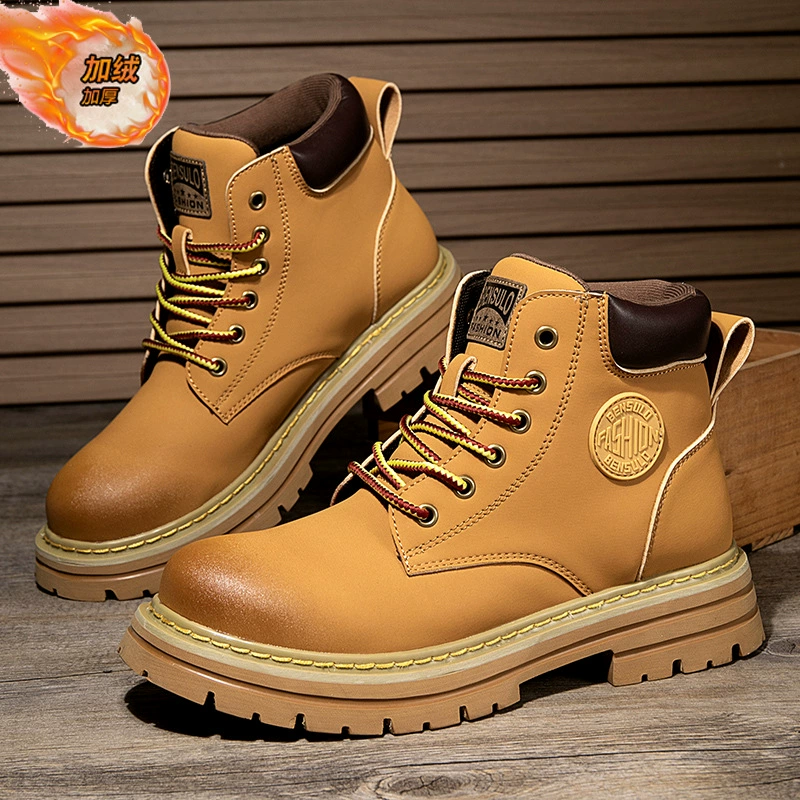 Transfrontalier bottes martin couple chaussures coton microfibre épaisses jaunes décontractées mode courtes doublure intérieure homme