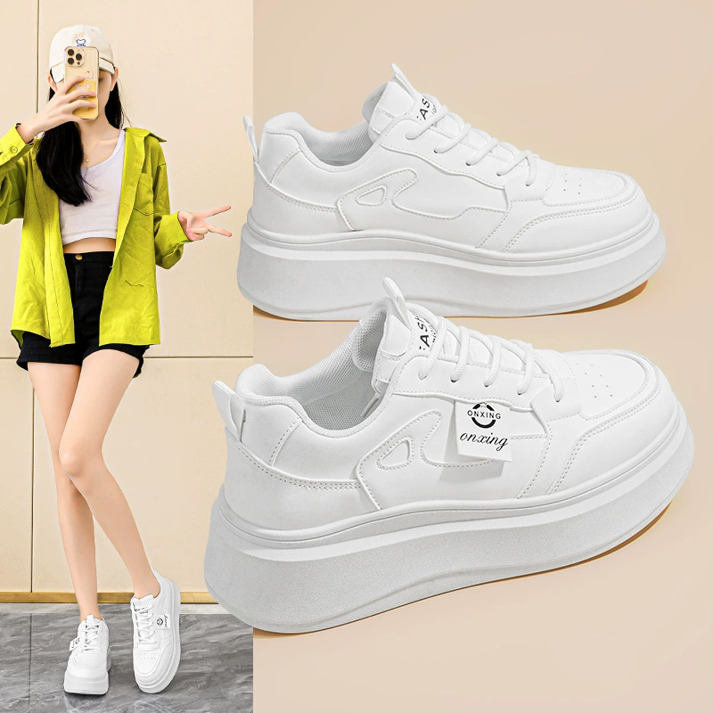 Damen Frühling 2025 weiße Sneaker, Korean Style lässige Schuhe mit dicker Sohle