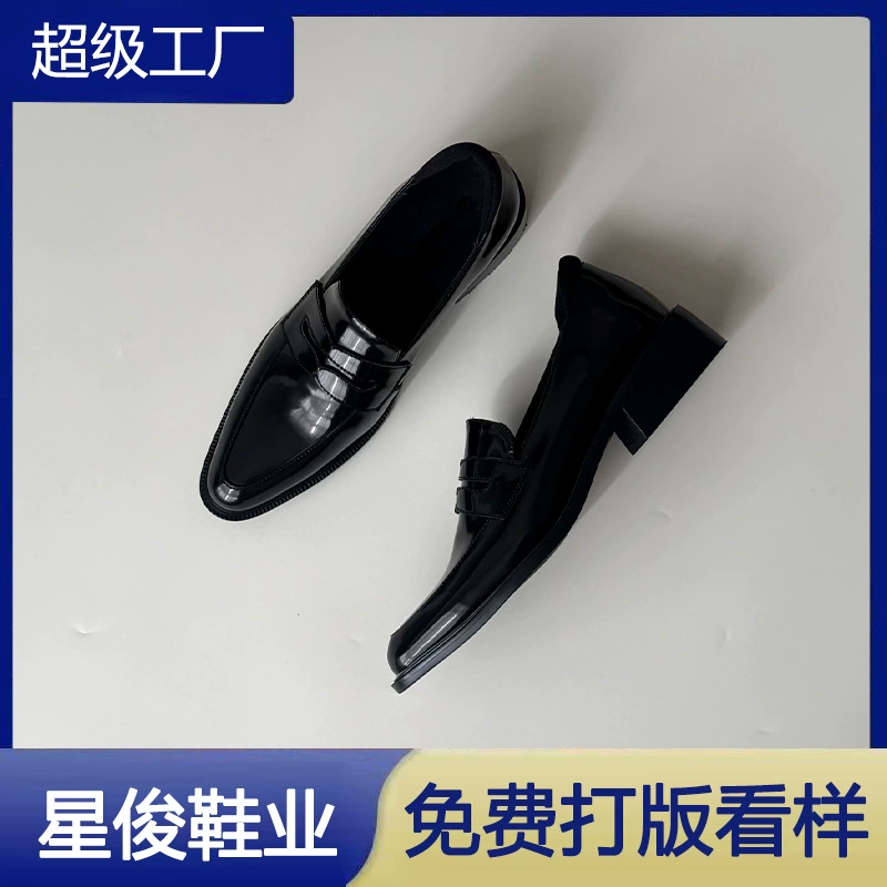 Retro British Black Patent Loafers for Women 2025 New Office Casual Chunky Heel Leather