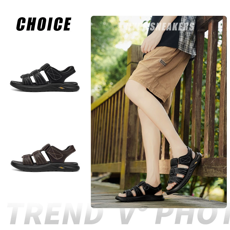 2026 Summer New Genuine Leather Sandals, Latex Soft Sole Beach Shoes, Non-slip Toe-open Leather
