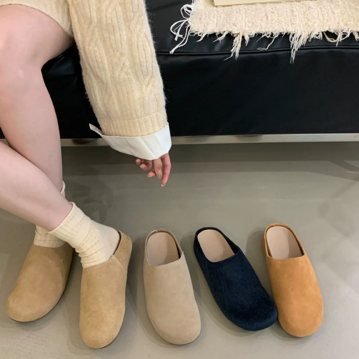 Nuevos zuecos Birkenstock de suela gruesa tipo slip-on en cuero genuino para mujer, otoño
