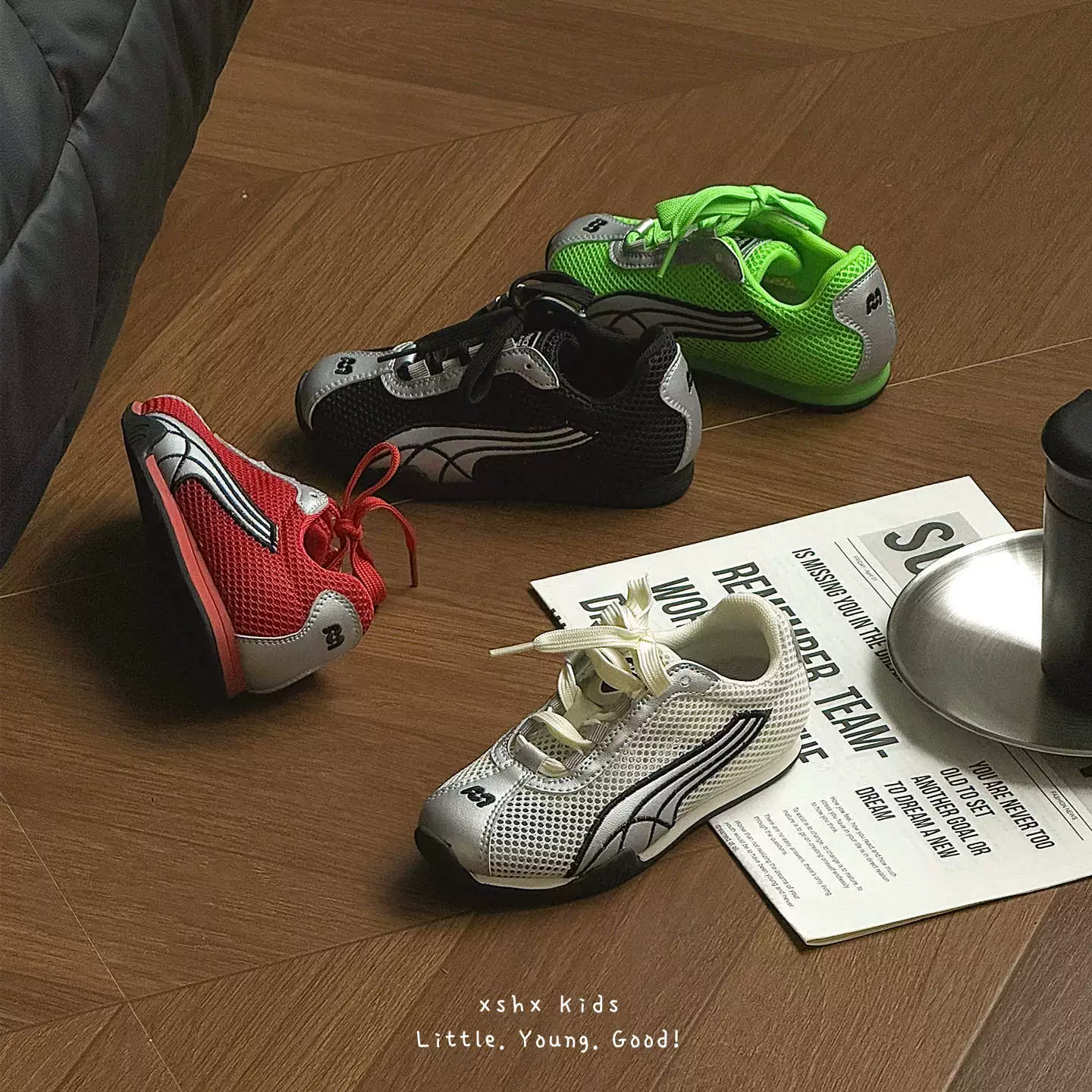 XSHX chaussures course fonctionnelles semelle fine enfants mesh sport respirant skate unisexe rétro scratch