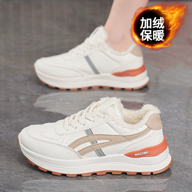 Zapatos Deportivos Forrados de Vellón Invierno Mujer Coreanos Blancos Gruesos Cálidos Zapatos de Algodón Casual tipo Dad