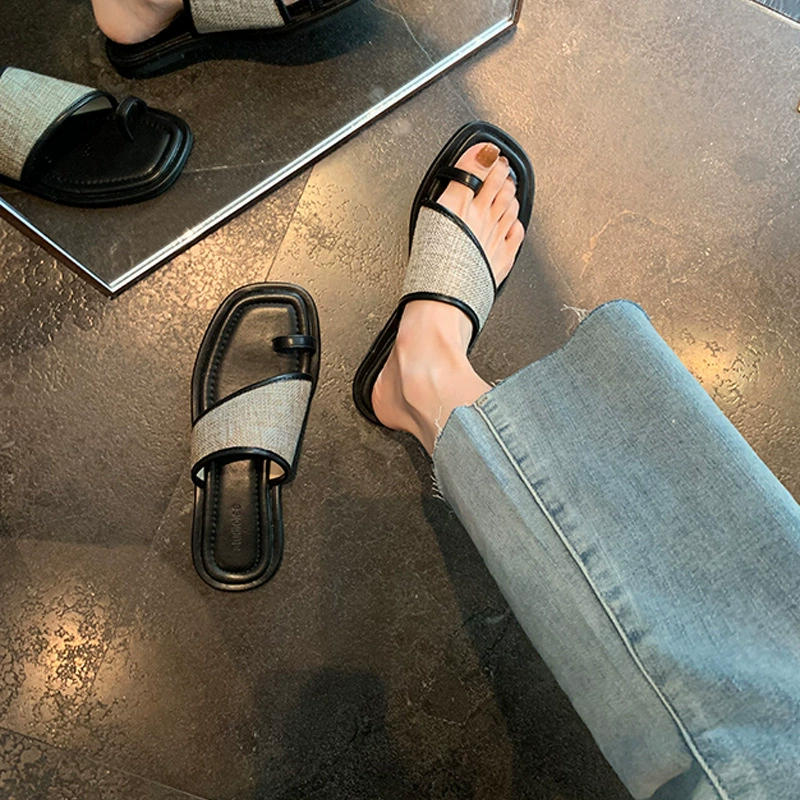 Sandalias planas estilo Chanel, lazo en punta, mujer, verano, exteriores, nuevas francesas, elegantes, playa