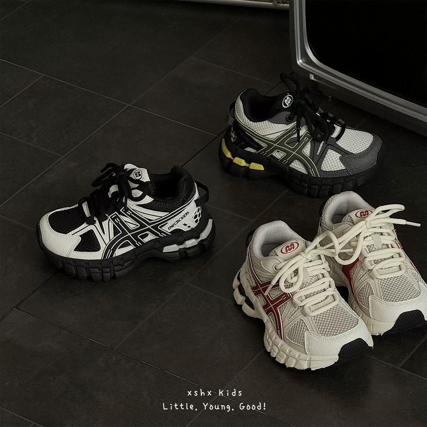 XSHX dad shoes fonctionnels double mesh automne enfants scratch sport unisexe amorti running mesh respirant