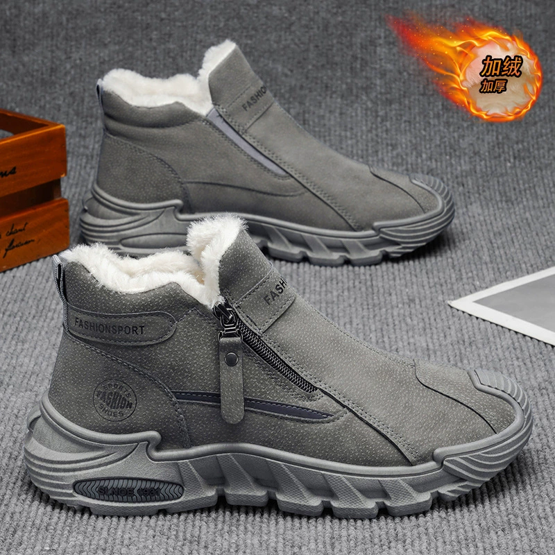 2025 Invierno Nuevo Grueso Caña Alta Trabajo Nieve Botas Forro Peludo Cálido Suela Gruesa Antideslizante Slip-On Zapatos Algodón