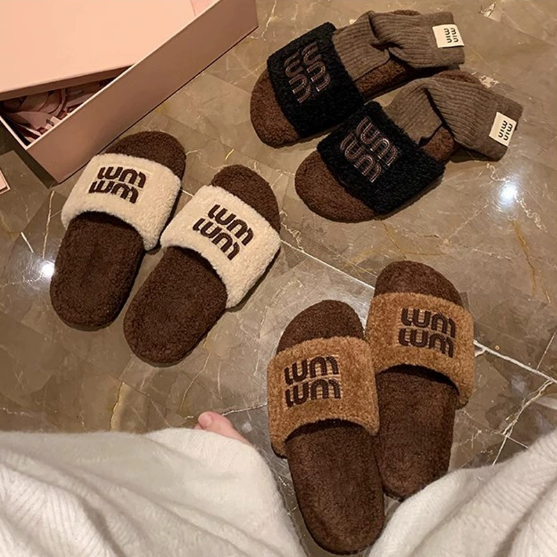 Nuevas zapatillas planas forradas en piel estilo Miu para mujer, otoño-invierno