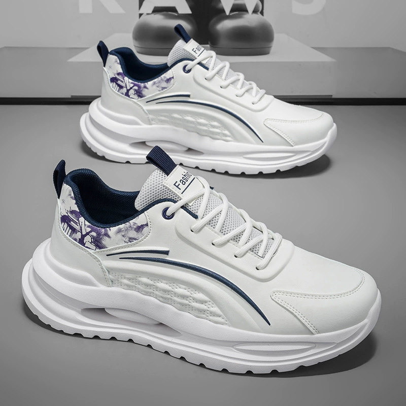 Herren Frühling Atmungsaktive Leder-Laufschuhe, dämpfend, leicht, weiße Dad-Sneaker · MOHE China shoe factory