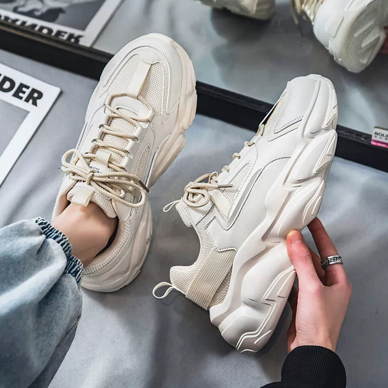 Sapatos Masculinos de Inverno Respiráveis 2026 Nova Tendência Malha Casual Altura Aumentada Resistente ao Desgaste Branco Dad Shoes