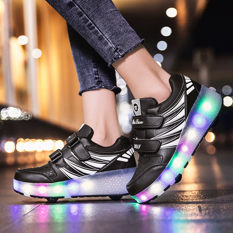 Nueva Exportación Heelys de Cuatro Ruedas, Zapatos con Luces Recargables USB para Estudiantes, Patines de Moda para Niños