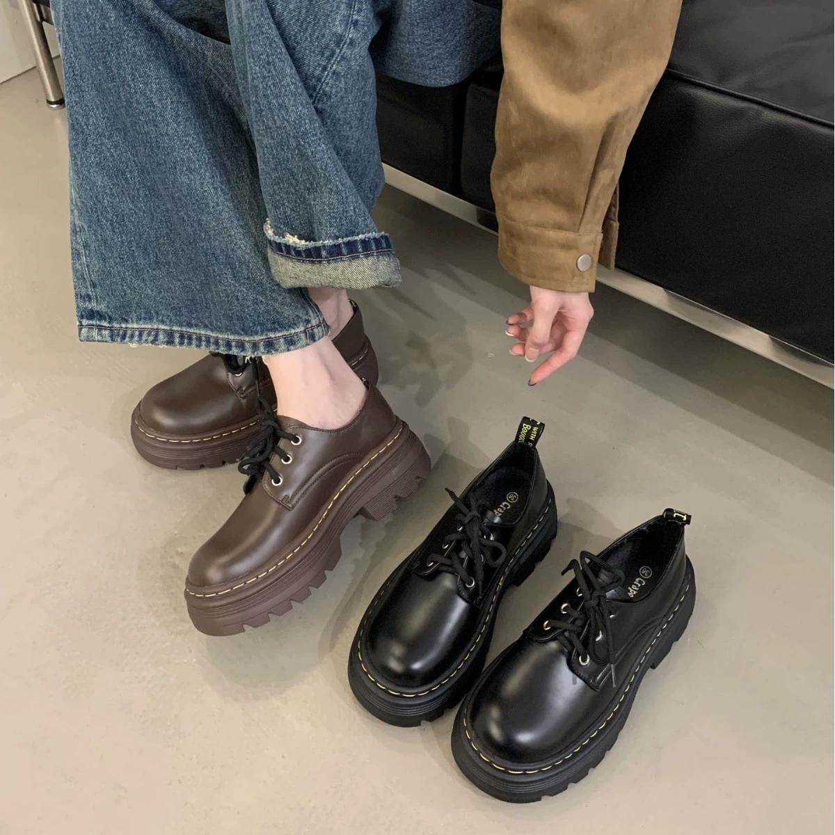 New Autumn British Lace Up Block Heel Loafers for Women