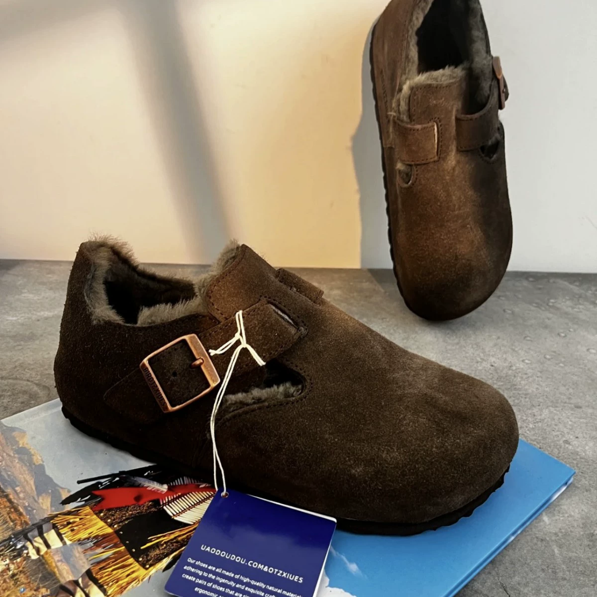 Zapatos Birkenstock de cobertura completa con vellón nuevos tesoro para mujer, suela de corcho casual para invierno