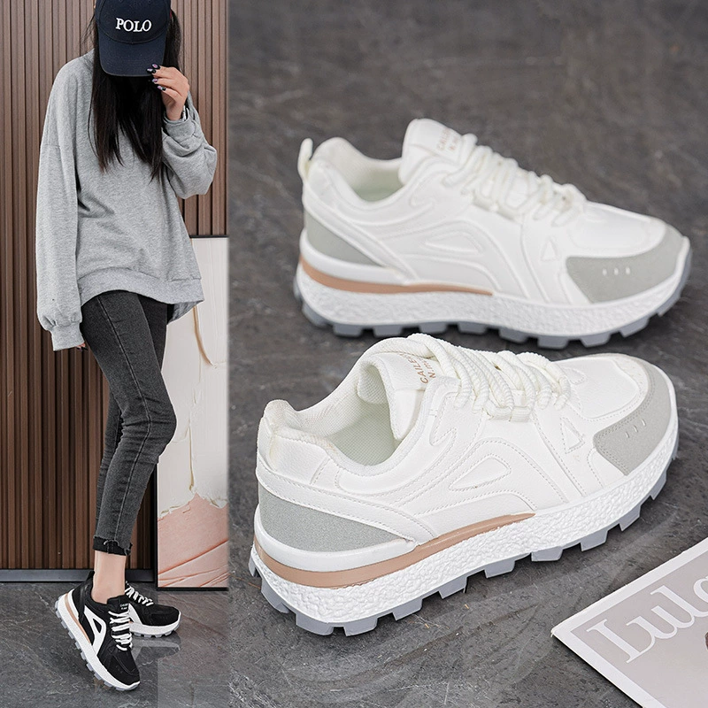 Zapatillas tipo Dad Mujer 2025 Otoño Nuevas Transpirables Estudiante Deportivas Casual Suela Gruesa Aumento de Altura Zapatos Blancos