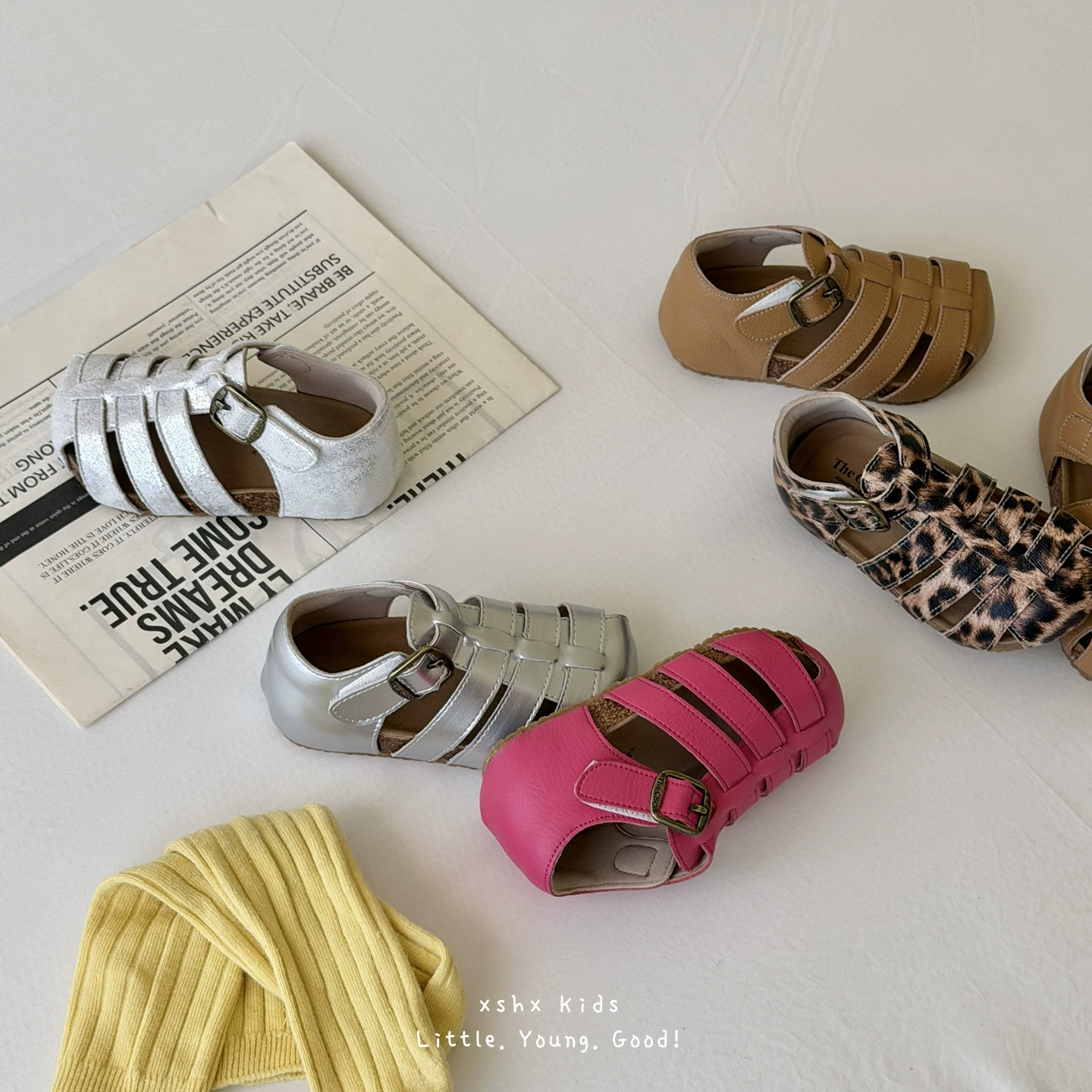XSHX Sandales en cuir résistant à l'eau pour enfants, semelle en liège, caoutchouc antidérapant, printemps-été · MOHE China shoe factory