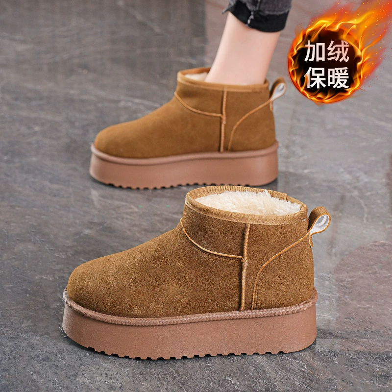 Botas de Nieve Forradas de Vellón Invierno Mujer Coreanas Slip-on Gruesas Cálidas Cortas Casual Algodón