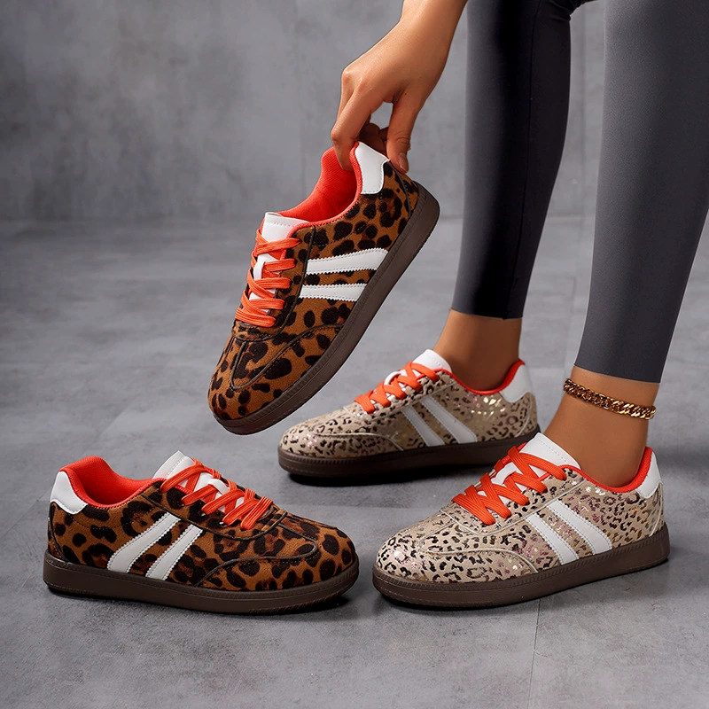 Cross-border Damen German Trainer Schuhe, Leopardenmuster Farbe casual flache Boardschuhe große Größe