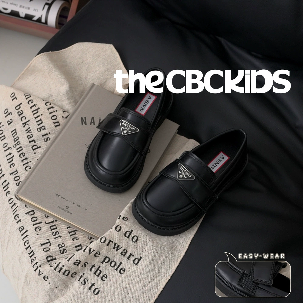 XSHX Dreieck Logo Loafers Kinder Lederschuhe für Jungen und Mädchen, schwarz, Klettverschluss 246156 · MOHE China shoe factory