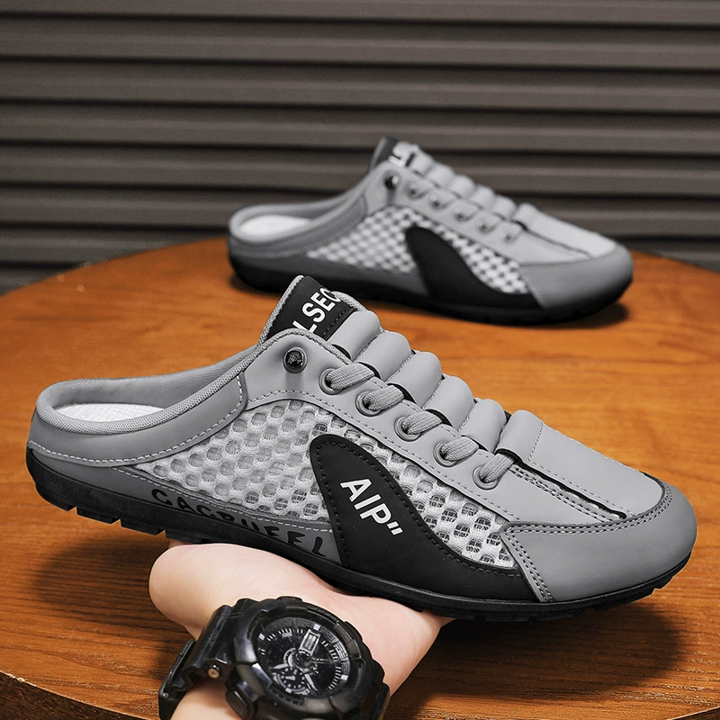 Men's Summer Breathable Mesh Casual Slippers Anti Odor Slip On Soft Sole Half Slippers