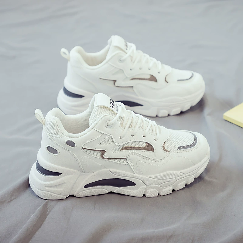 Herbst Damen Atmungsaktive Mesh Weiße Sneaker, Koreanischer Style Dicke Sohle Freizeit Dad Schuhe
