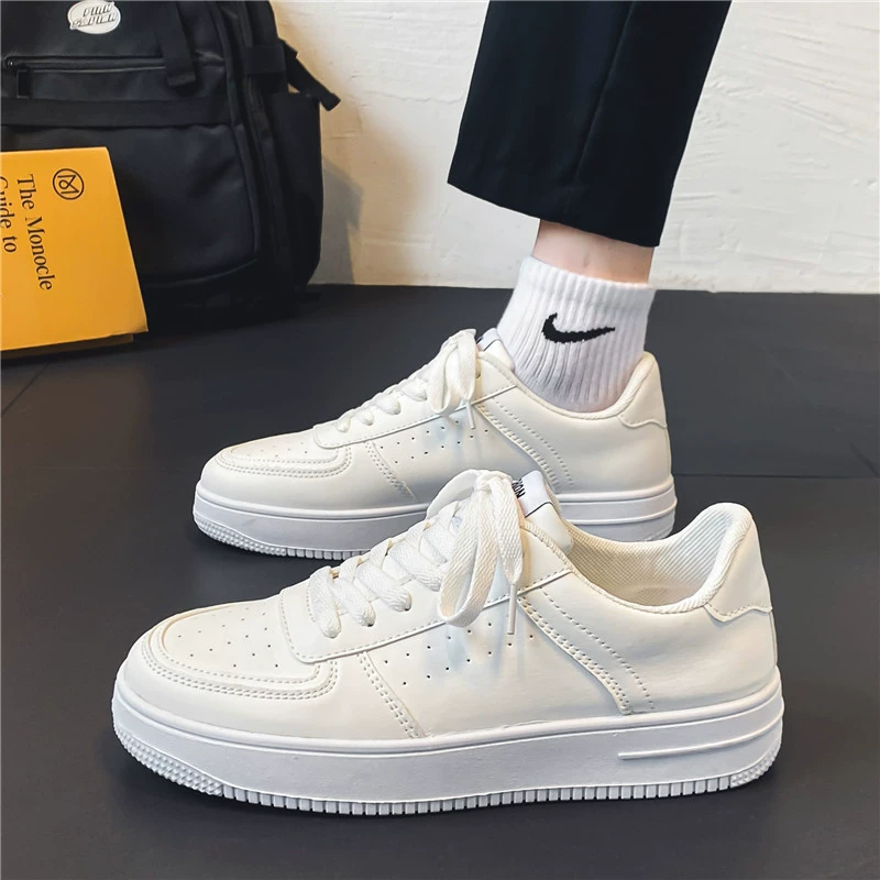 Men's Spring 2026 New Breathable Mesh Casual Sneakers, Youth Fashion Solid White Board Shoes