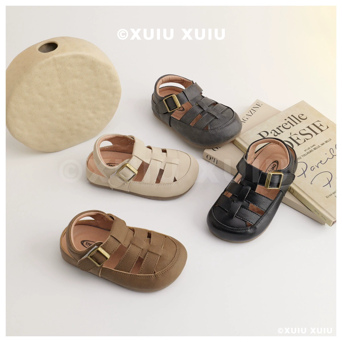 XSHX Little Rome Sandales pour enfants, scratch, découpes romaines, âges 6-12
