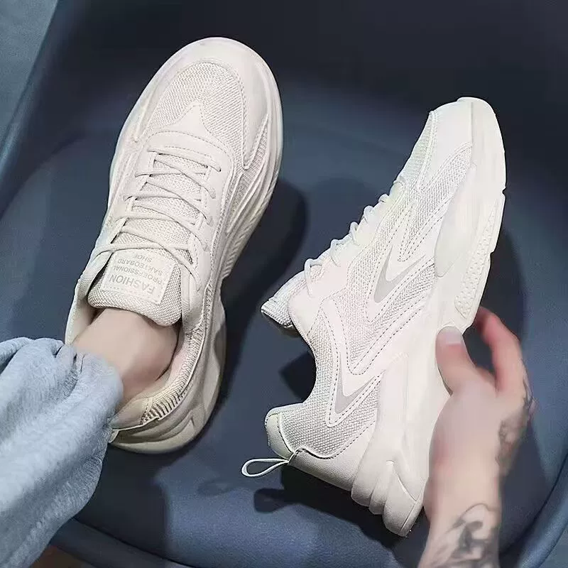 Zapatillas dad blancas casuales de malla transpirable para hombre, invierno 2026, zapatos modernos de suela gruesa