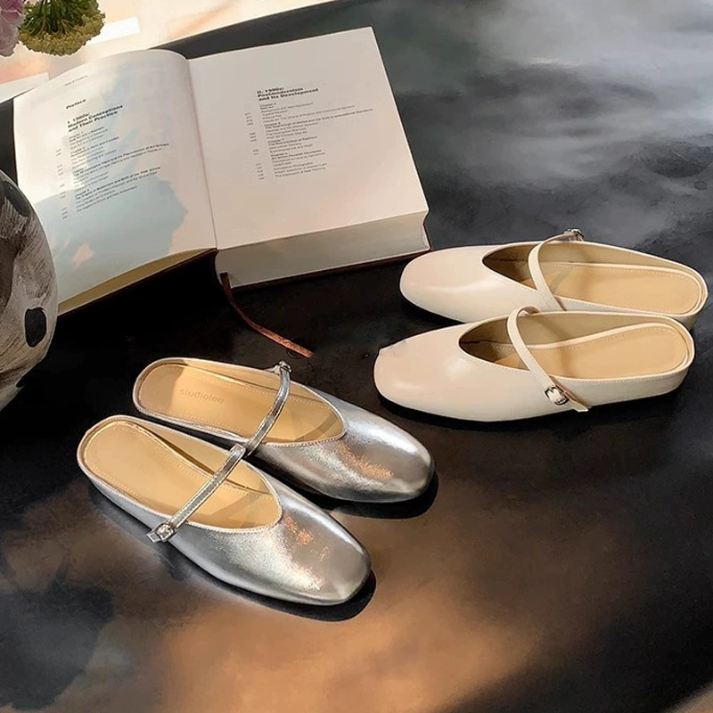 Zapatillas tipo mule de punta redonda con tobillera, cuña oculta, verano