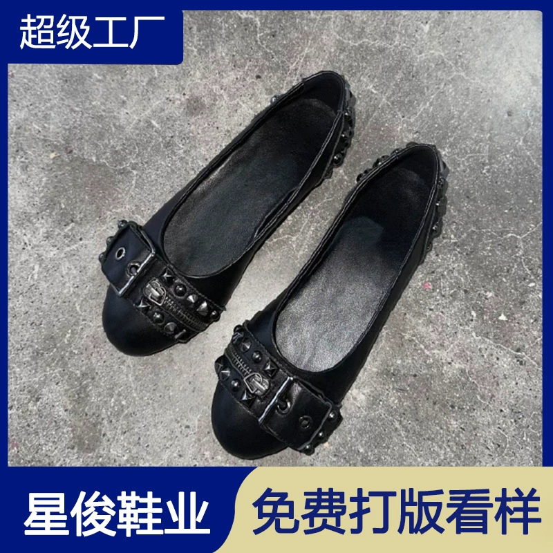 أحذية باليه كلاسيكية داكنة بقوس وإبزيم 2026 مستديرة بإسفين مخفي · MOHE China shoe factory