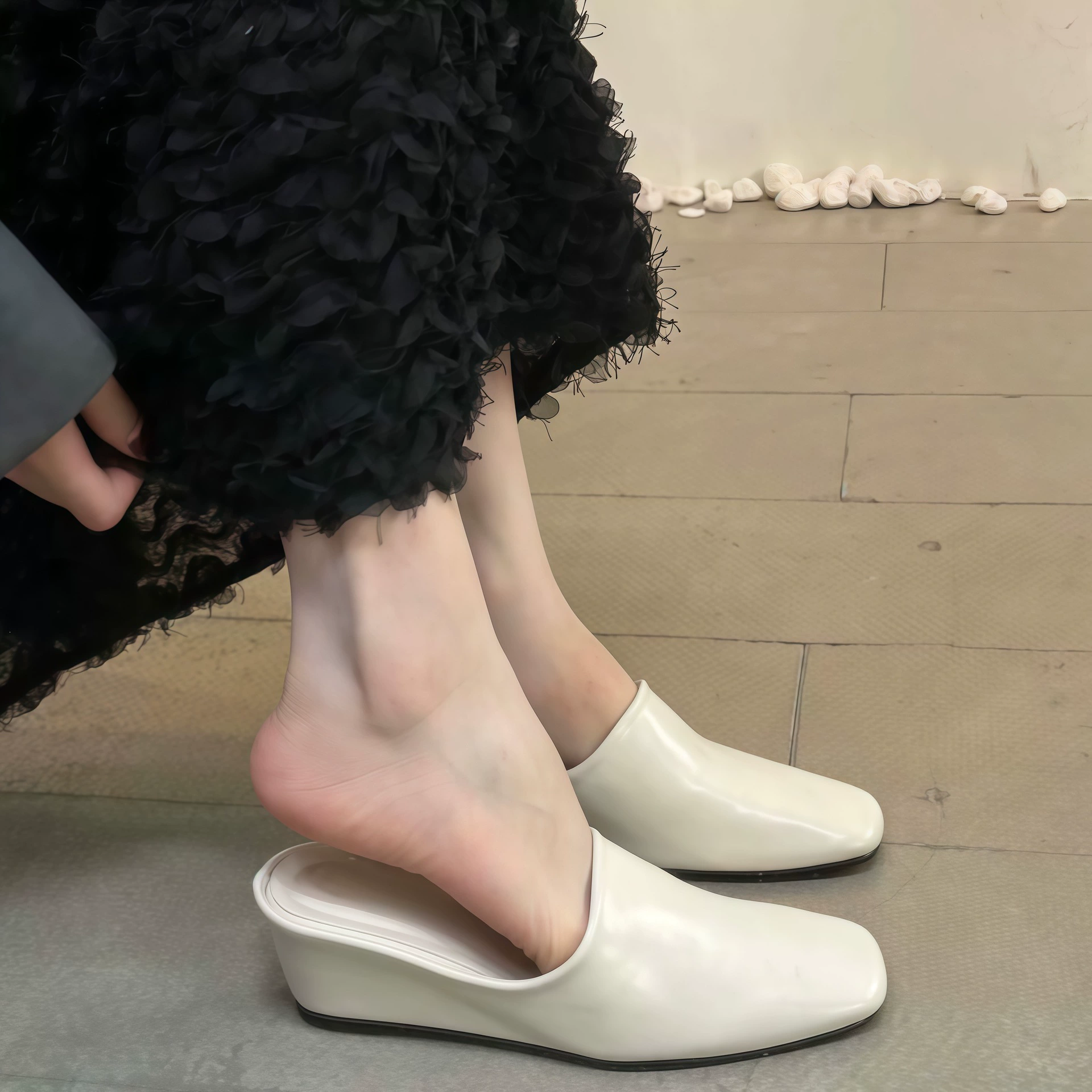 Chuyuji Mules compensées simples pour femme, chaussures à talon haut été sans lacets